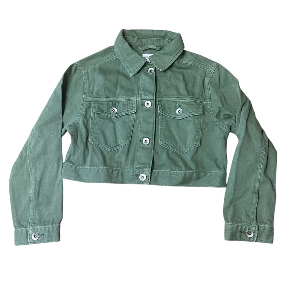 The Children's Place Denim Jacket Kids 7/8 Olive Green Cropped Cotton Fall NWT‎